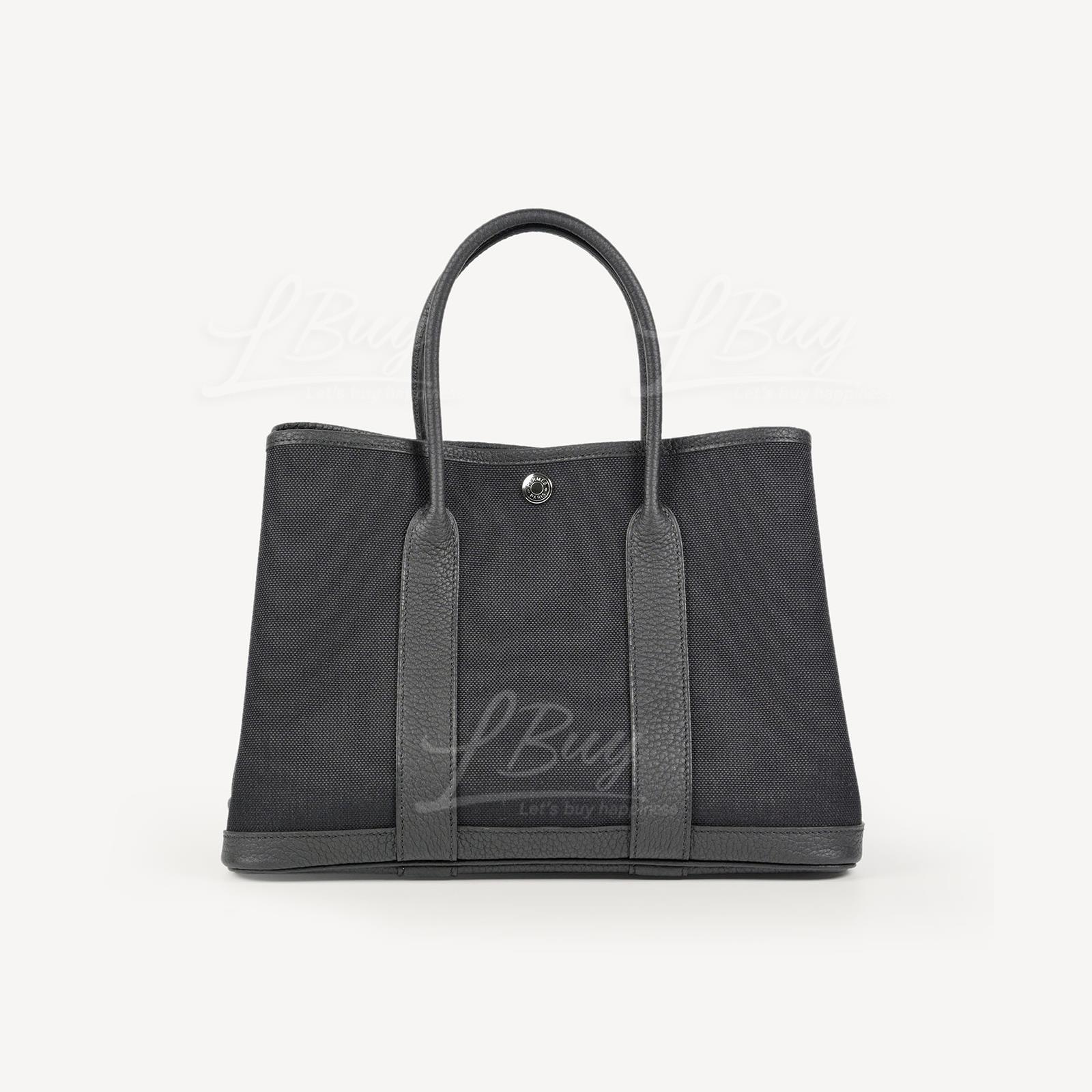 Hermes Garden Party 30 Bag Black Canvas Veau Negonda Leather