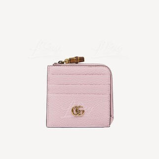 Gucci GG Logo 竹節扣皮革拉鏈卡片套 粉紅色 739497