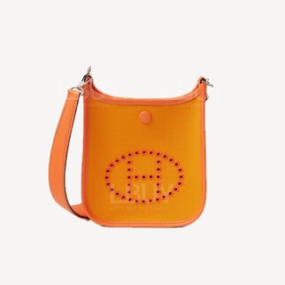 Hermes Neo Mini Evelyne 16 Bag Bicolor Officier Canvas Swift calfskin Orange Minium phw
