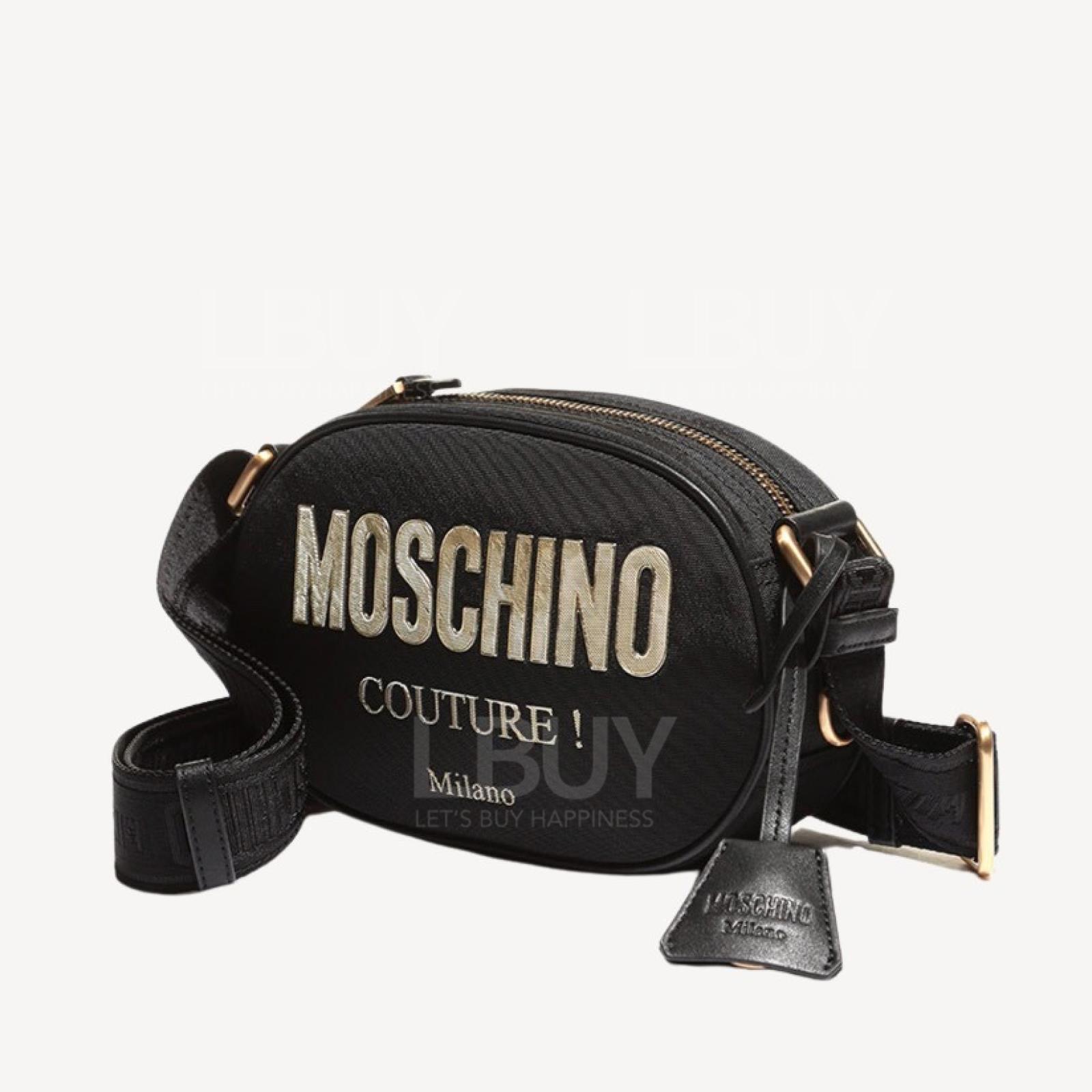 Moschino 黑色併金色字斜孭袋