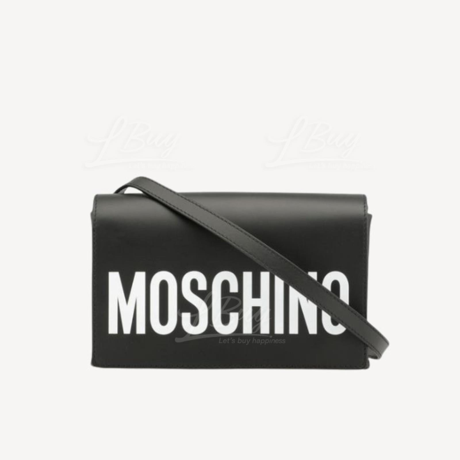 Moschino 黑色併白色Logo斜孭袋