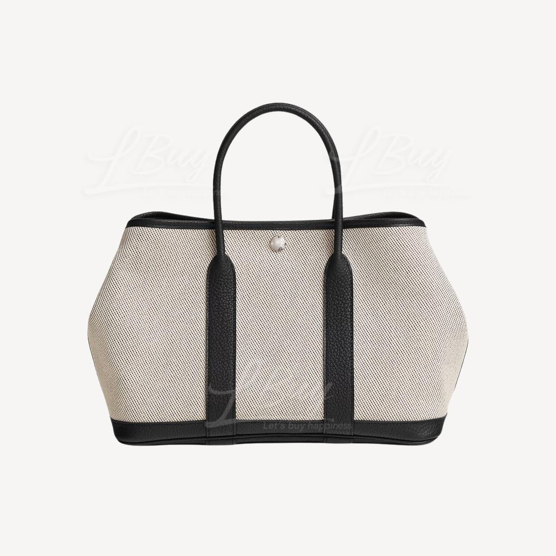 Hermes Garden Party 30 Bag Canvas Ecru Cassis Noir