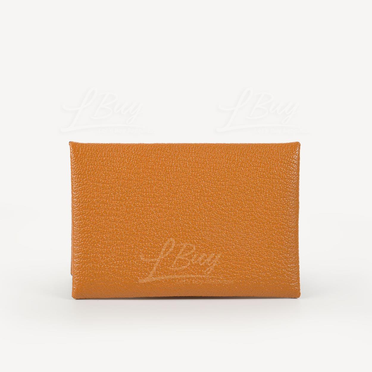 Hermes Calvi Verso Card Holder Caramel with Mauve Sylvestre