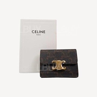 Celine Triomphe Compact 凱旋門帆布短銀包 可拆式拉鍊卡片套 黃褐色