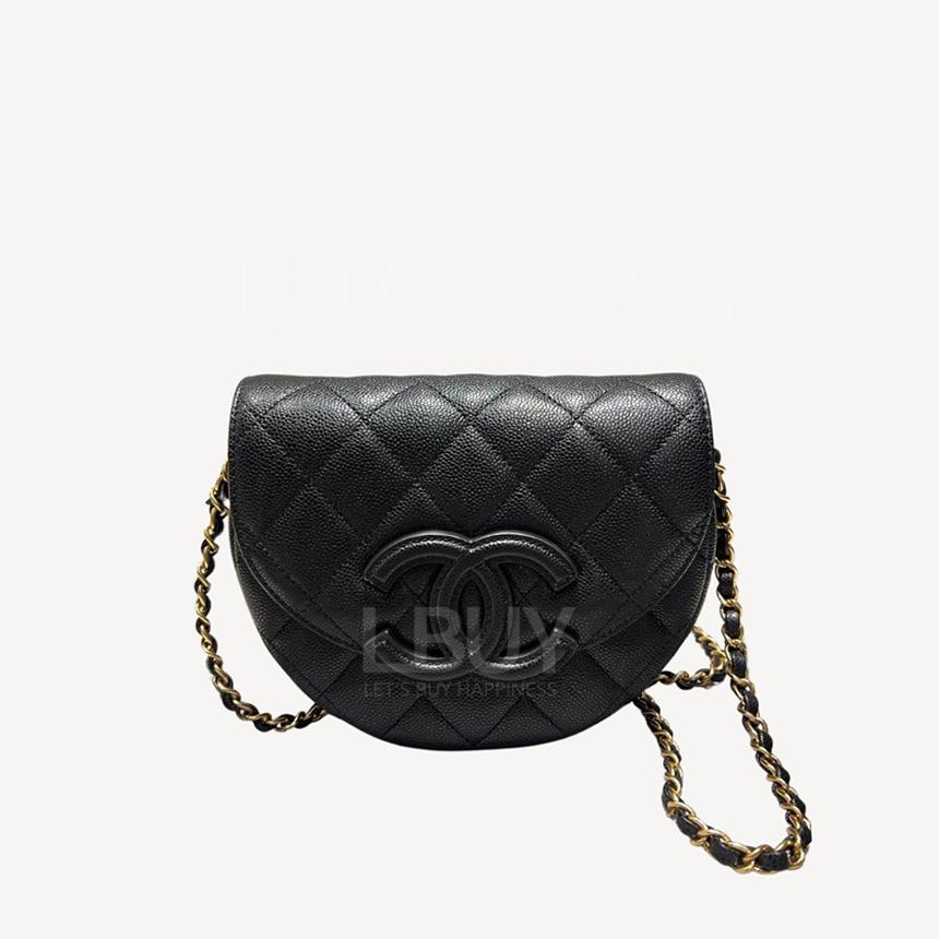 Chanel Grain Calfskin Large CC Logo Black Chain Mini Messenger Bag Saddle Bag AS3867