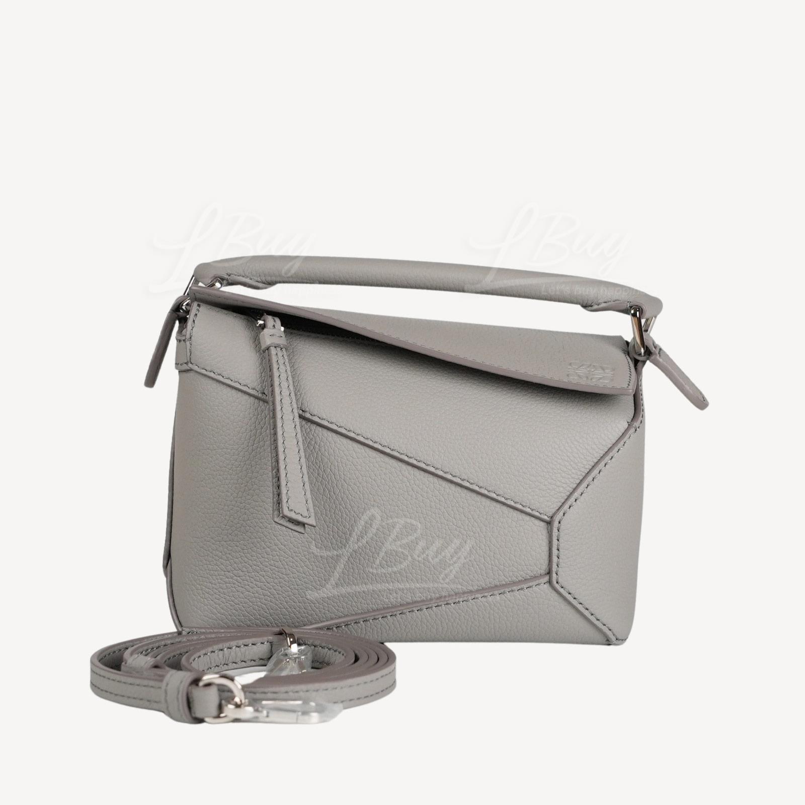 Loewe Mini Puzzle Bag in Soft Grained Calfskin Pearl Grey