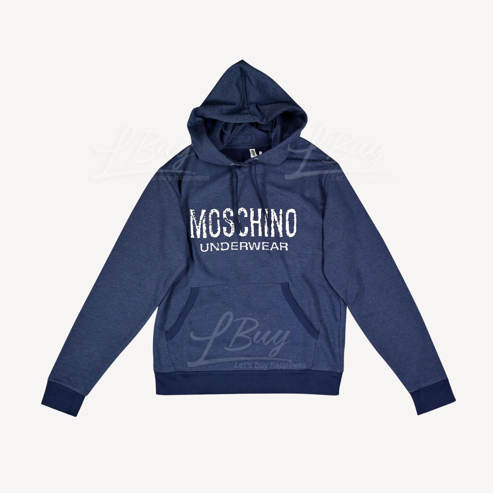 Moschino Underwear 白色 Logo 連帽衛衣 深藍色