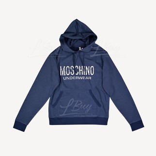 Moschino Underwear 白色 Logo 连帽卫衣 深蓝色