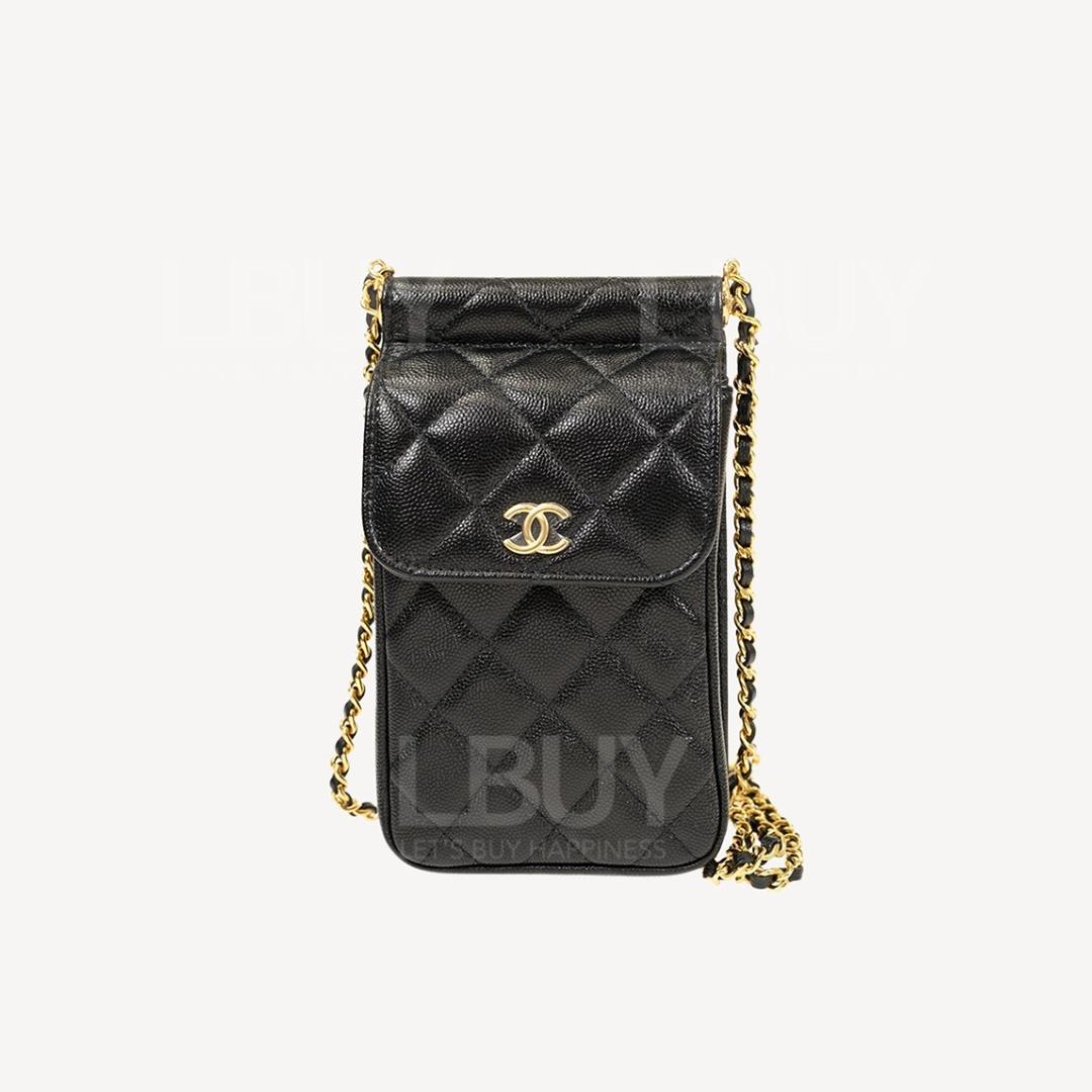 Chanel 黑并金荔枝牛皮手机袋 АР3038
