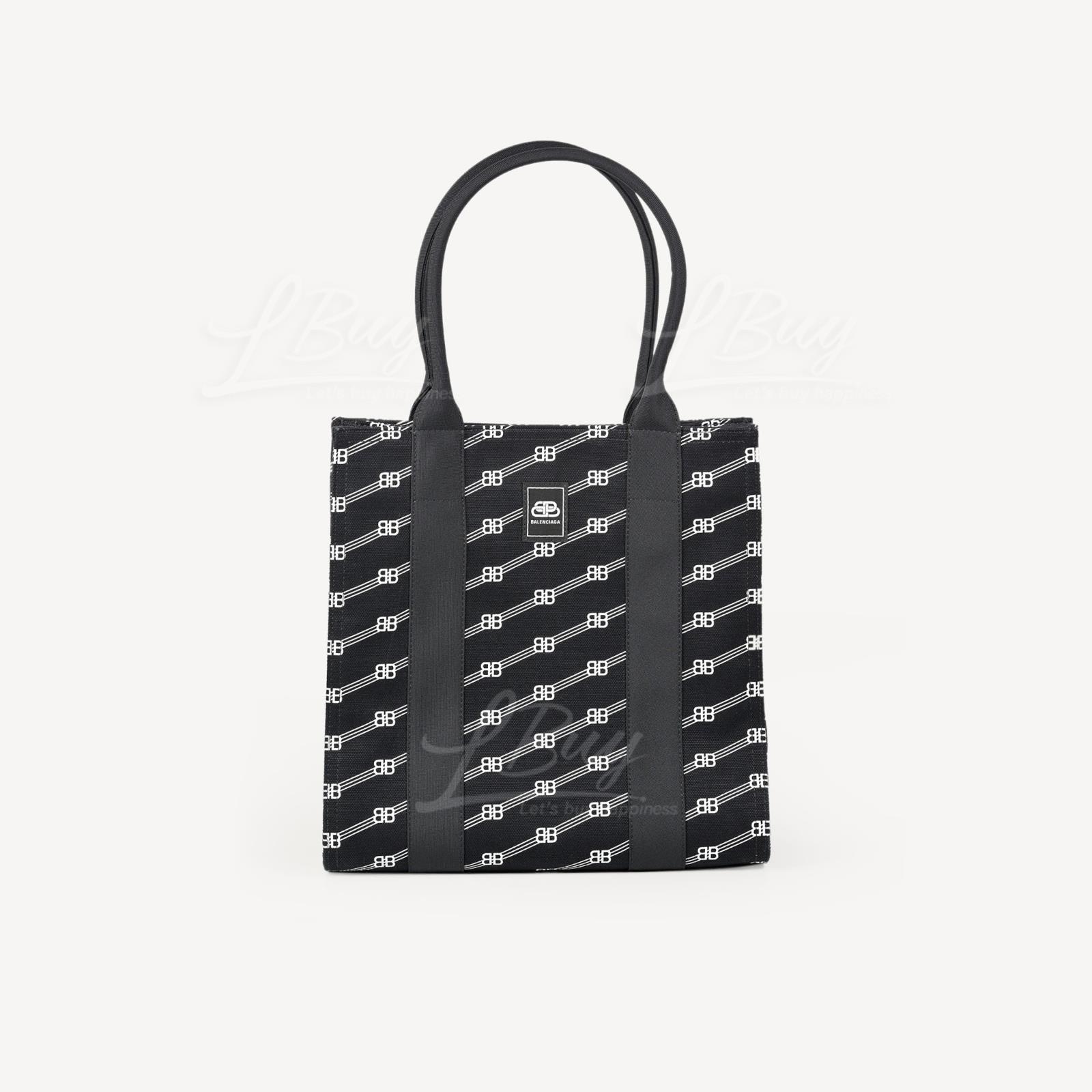 Balenciaga Monogram Logo Black Canvas Tote Bag