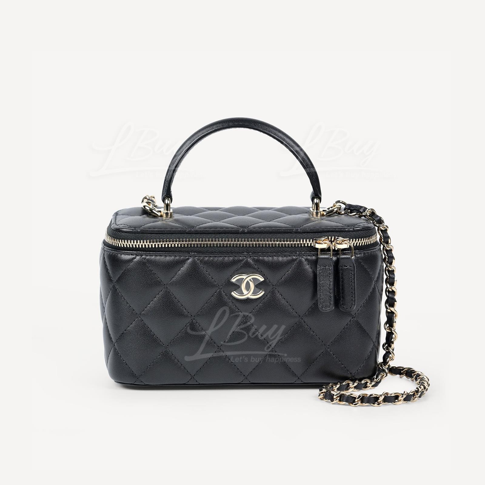 Chanel Vanity Case 鏡子黑色手挽鏈帶長型化妝盒子 AP2199