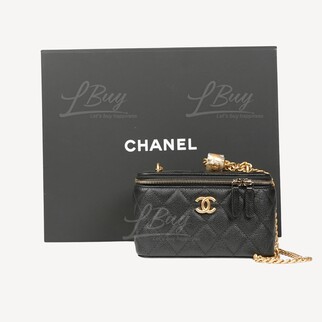Chanel 心心調節扣鏈帶CC Logo 黑色化妝盒子 AP3204