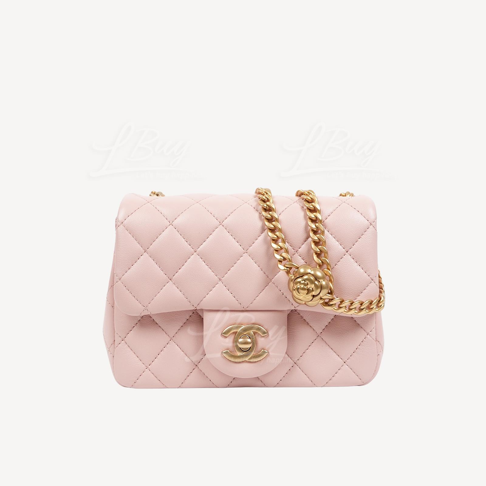 Chanel 山茶花調節扣鏈帶 17cm方胖子淺粉色垂蓋手袋 AS4040B