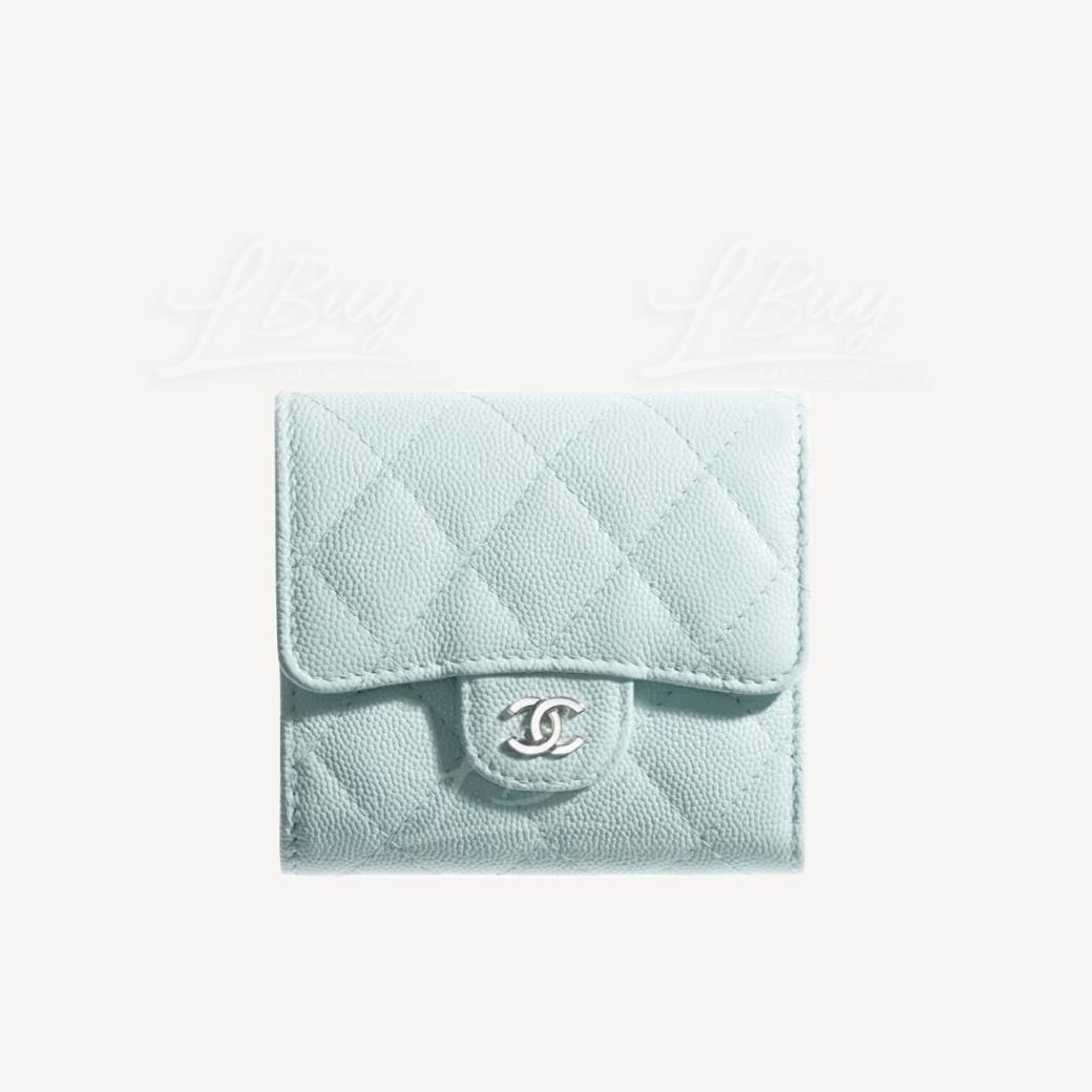 Chanel Classic Small Flap Wallet Light Blue Color Silver CC Logo AP0231