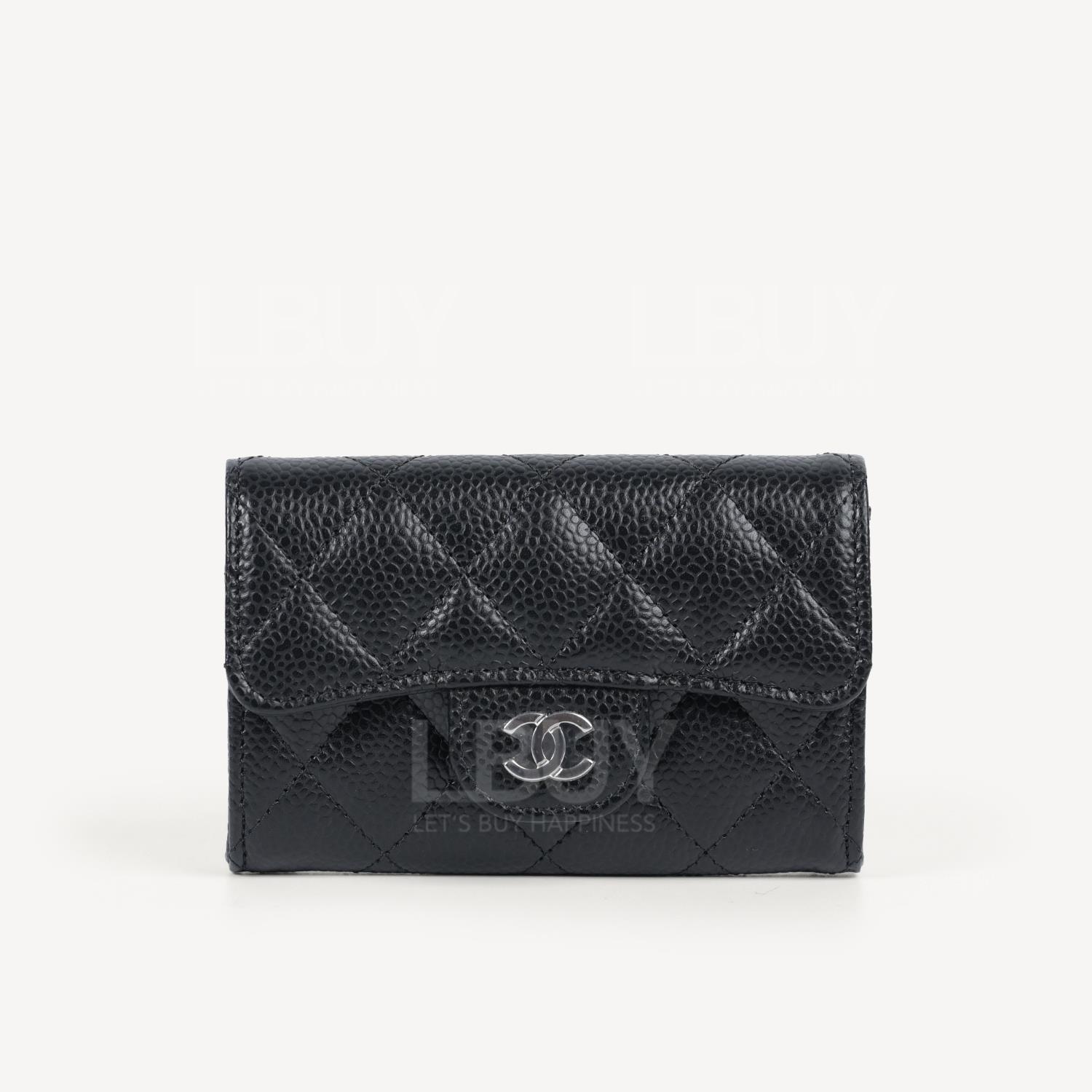 Chanel Classic Small Flap Wallet Card Holder Black with Silver Tone Metal AP0214