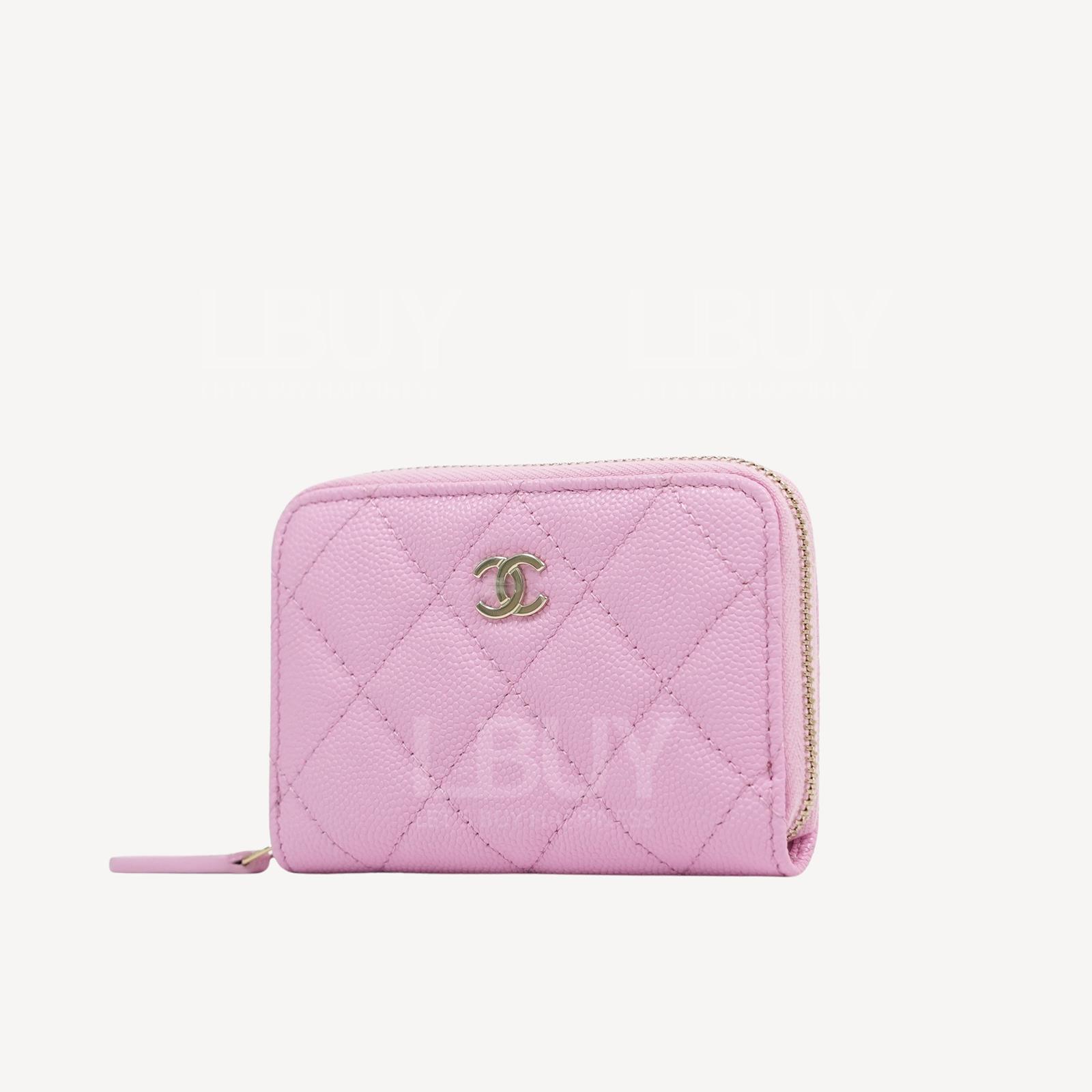 Chanel Classic Zip Around Coin Purse Card Holder Lilac Gold CC Logo AP0216