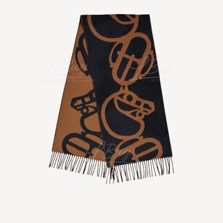 Hermes Boucles Et Camails Muffler Cashmere Scarf Marine Caramel