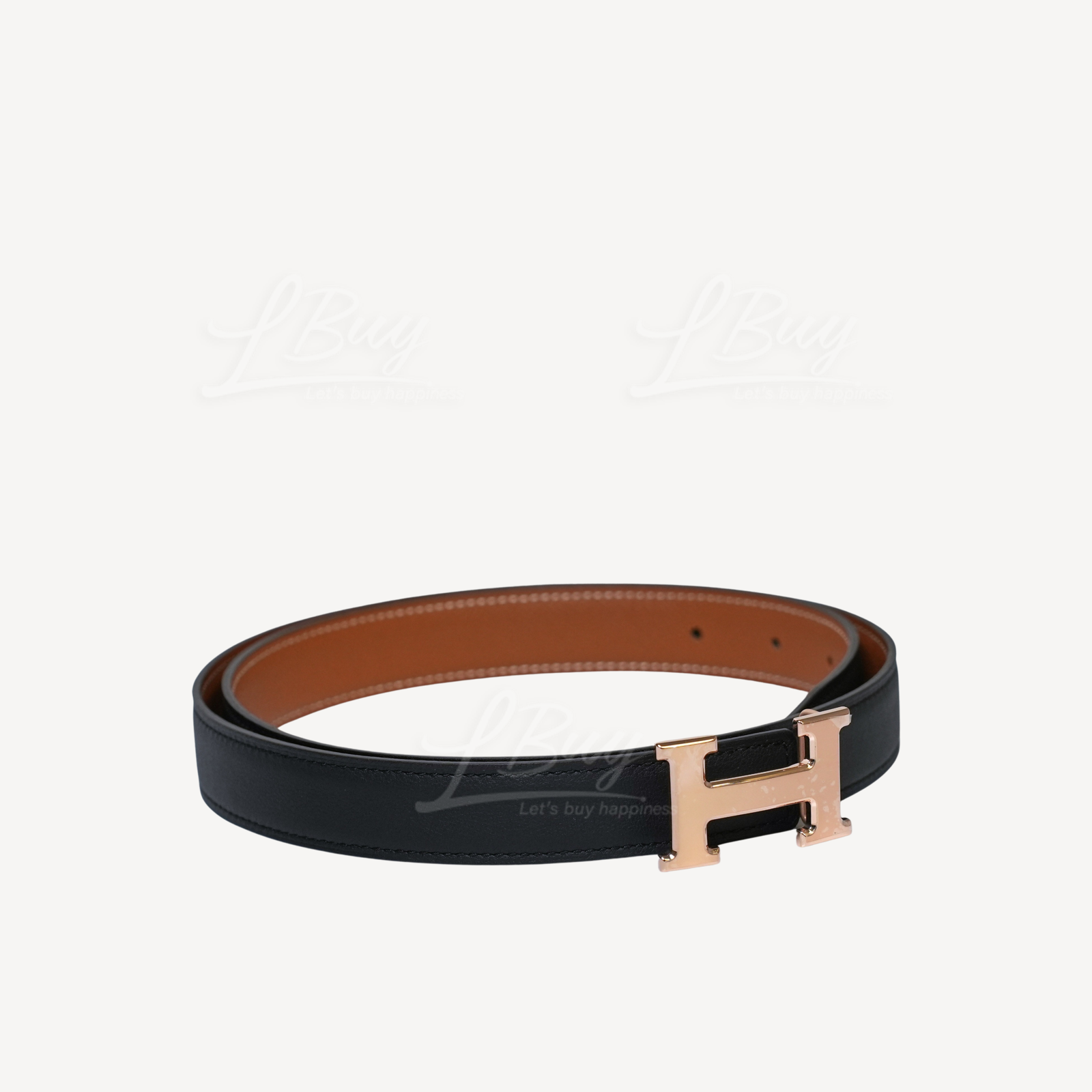 Hermes Mini Constance 24mm Black Gold Reversible Belt with Rose Gold Hardware