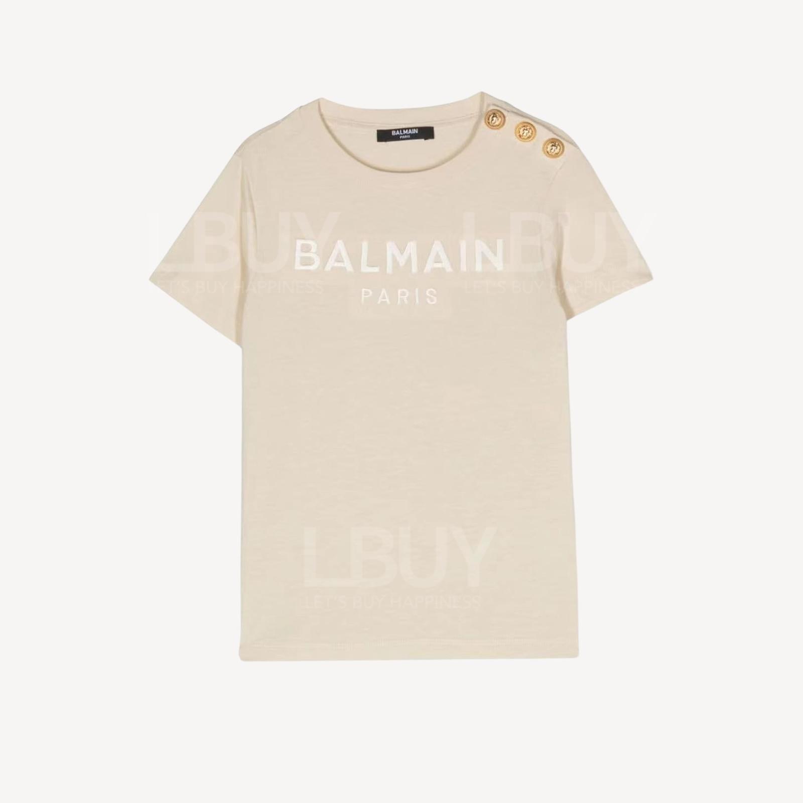 Balmain Logo金紐扣女裝短袖T恤 卡其色 BU8A11