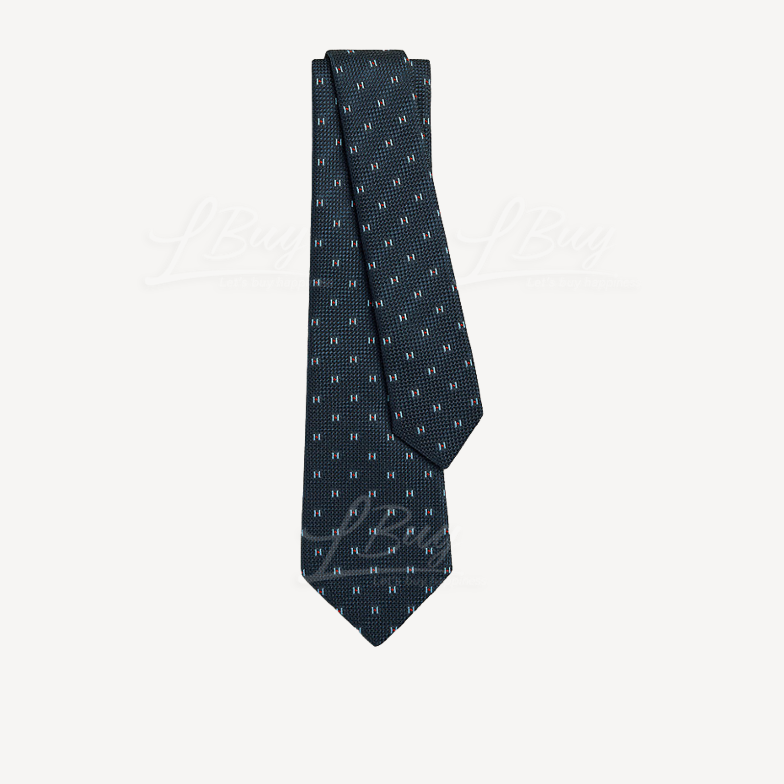 Hermes Grenadine de Soie Tie 领带 海军蓝 浅蓝色 红色