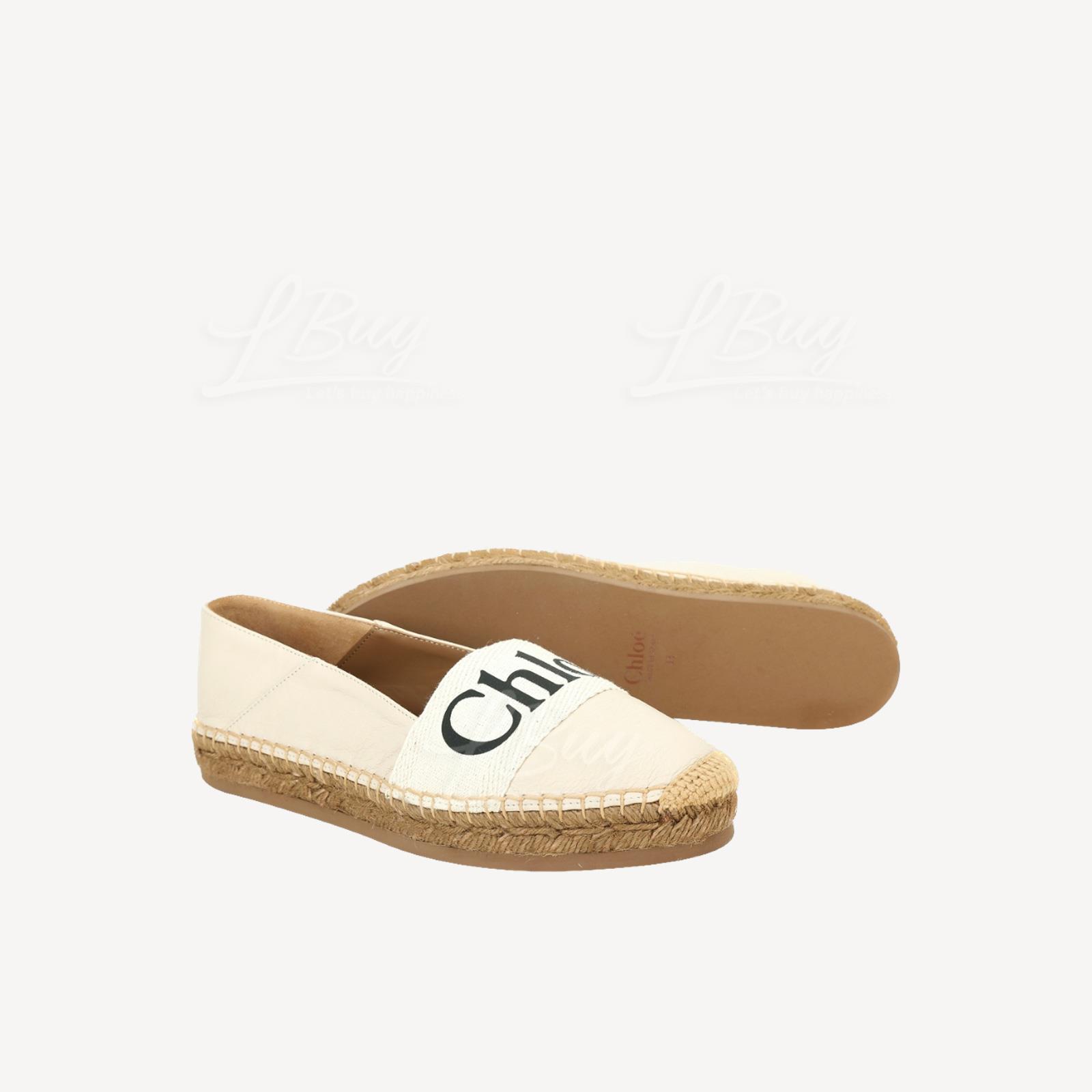 Chloe 白色黑色Logo字草編樂福鞋