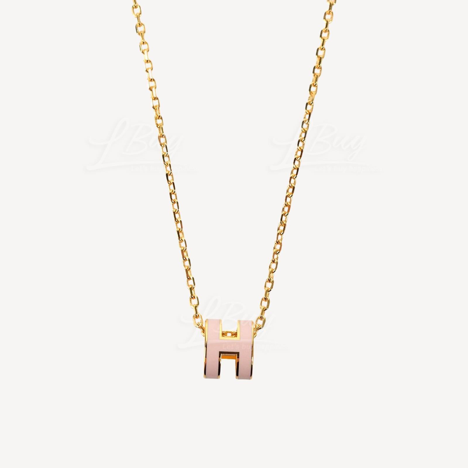 Hermes Mini Pop H Necklace Rose Dragee with Gold Hardware