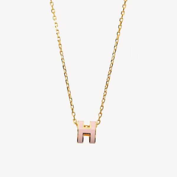Hermès-Hermes Mini Pop H Necklace Rose Dragee with Gold Hardware