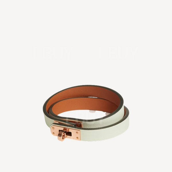 Hermès-Mini Kelly Double Tour bracelet Vert Fizz with Rose Gold