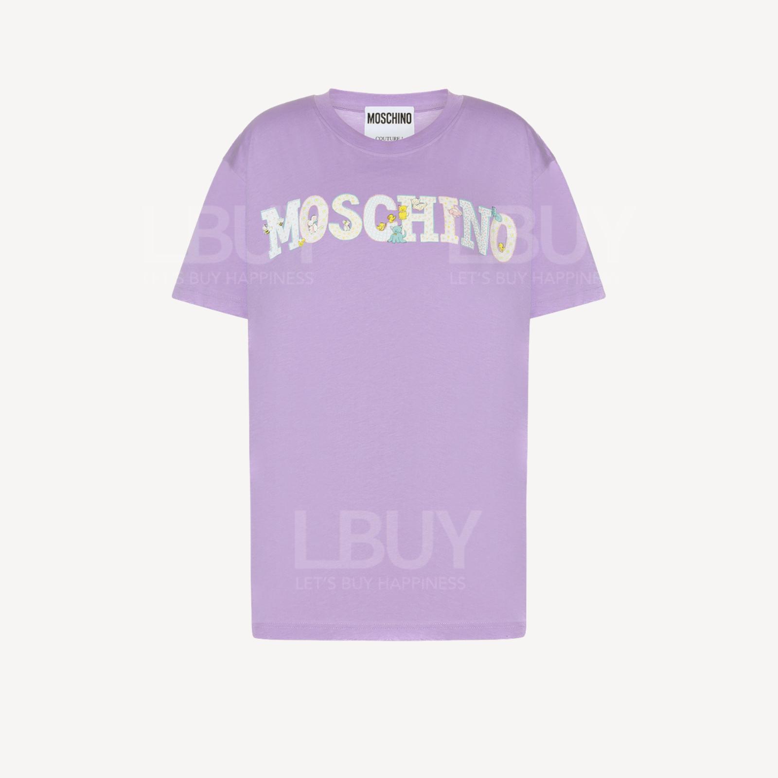 Moschino薰衣草紫色併碎花Logo圖案短袖