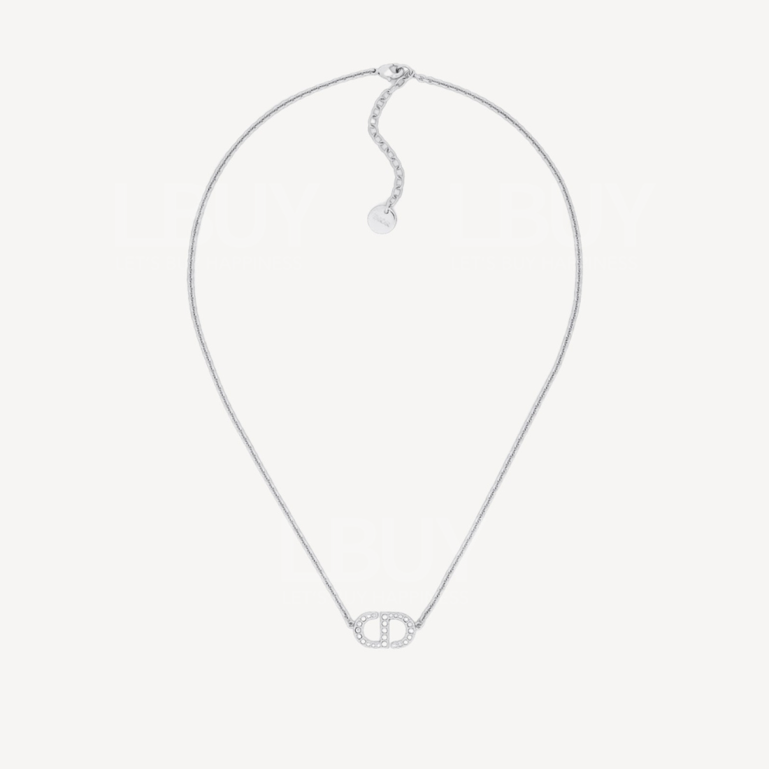 DIOR Petit CD Necklace Silver-Finish Metal with White Crystals N2241