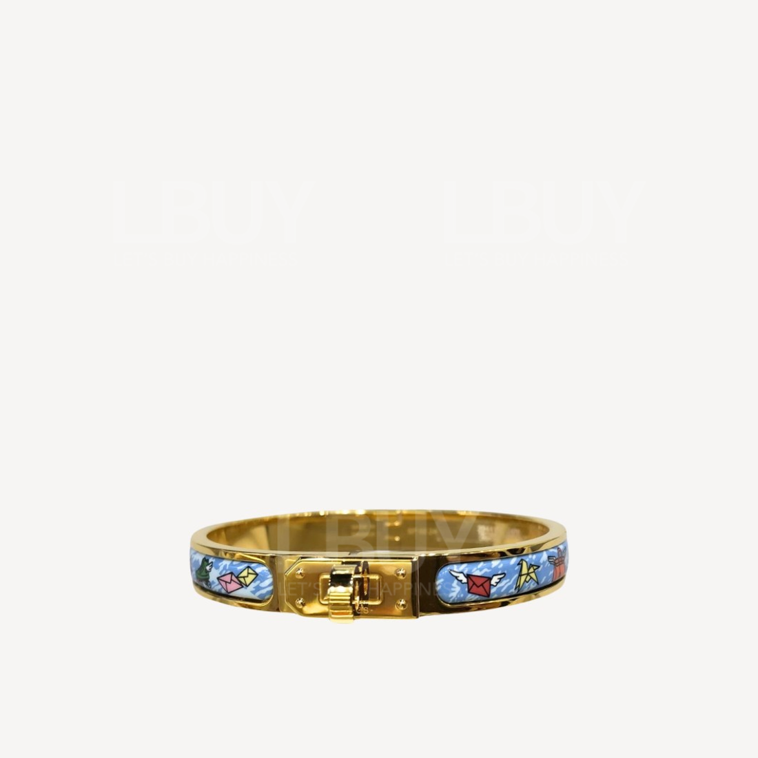 Hermes Mini Clic Kelly Bracelet 手鐲 手鈪 Hermes旗艦店藍色印花配金色