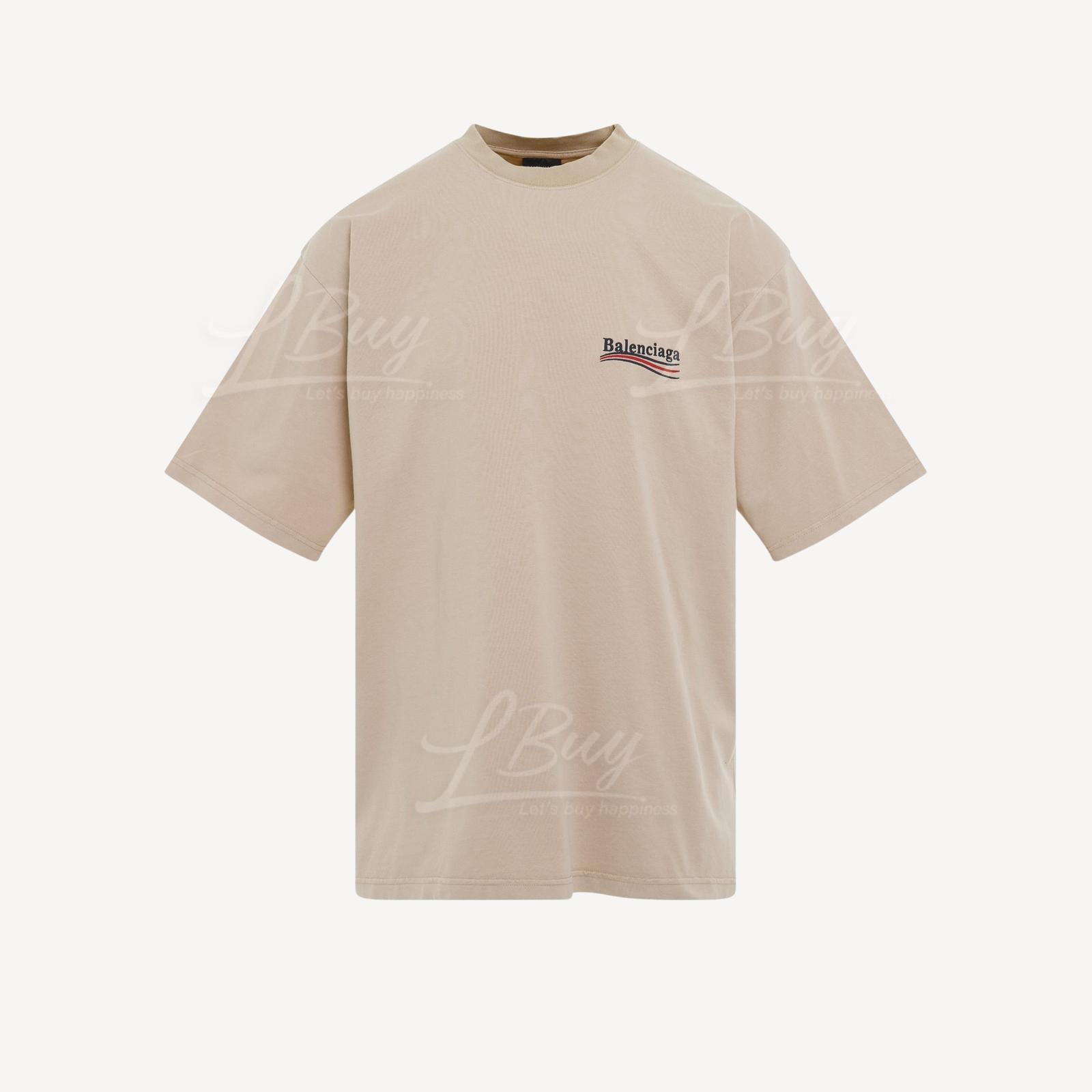 Balenciaga Men's Political Campaign Large Fit Short Sleeved T-Shirt in Light Beige Black