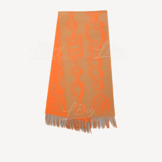 Hermes Casaque Do Re Boucles Muffler 駝色併橙色 全羊絨圍巾頸巾