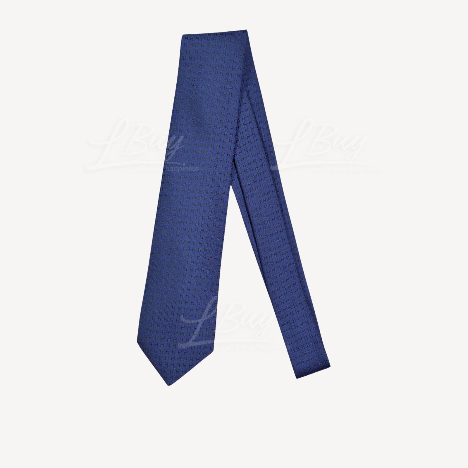 Hermes Faconnee H Bicolore Bleu Nuit Charbon Tie