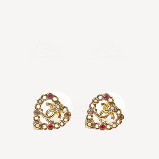 Chanel Gold CC Logo Heart Earrings AB5894