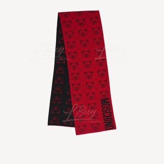 Moschino Teddy Bear Red and Black Two Sided Scarf