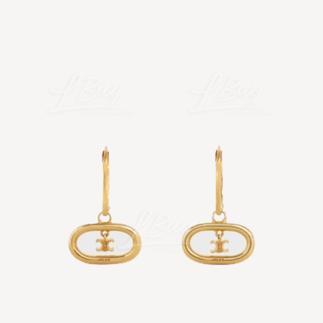 Celine Maillon Triomphe 金色凱旋門Logo吊墜耳環