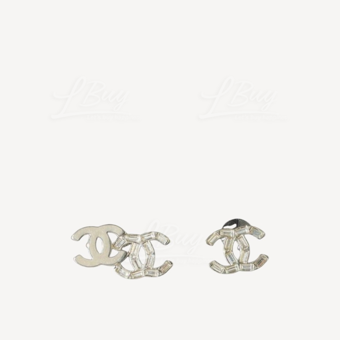 Chanel Double CC Logo Silver Crystal Earrings AB7869