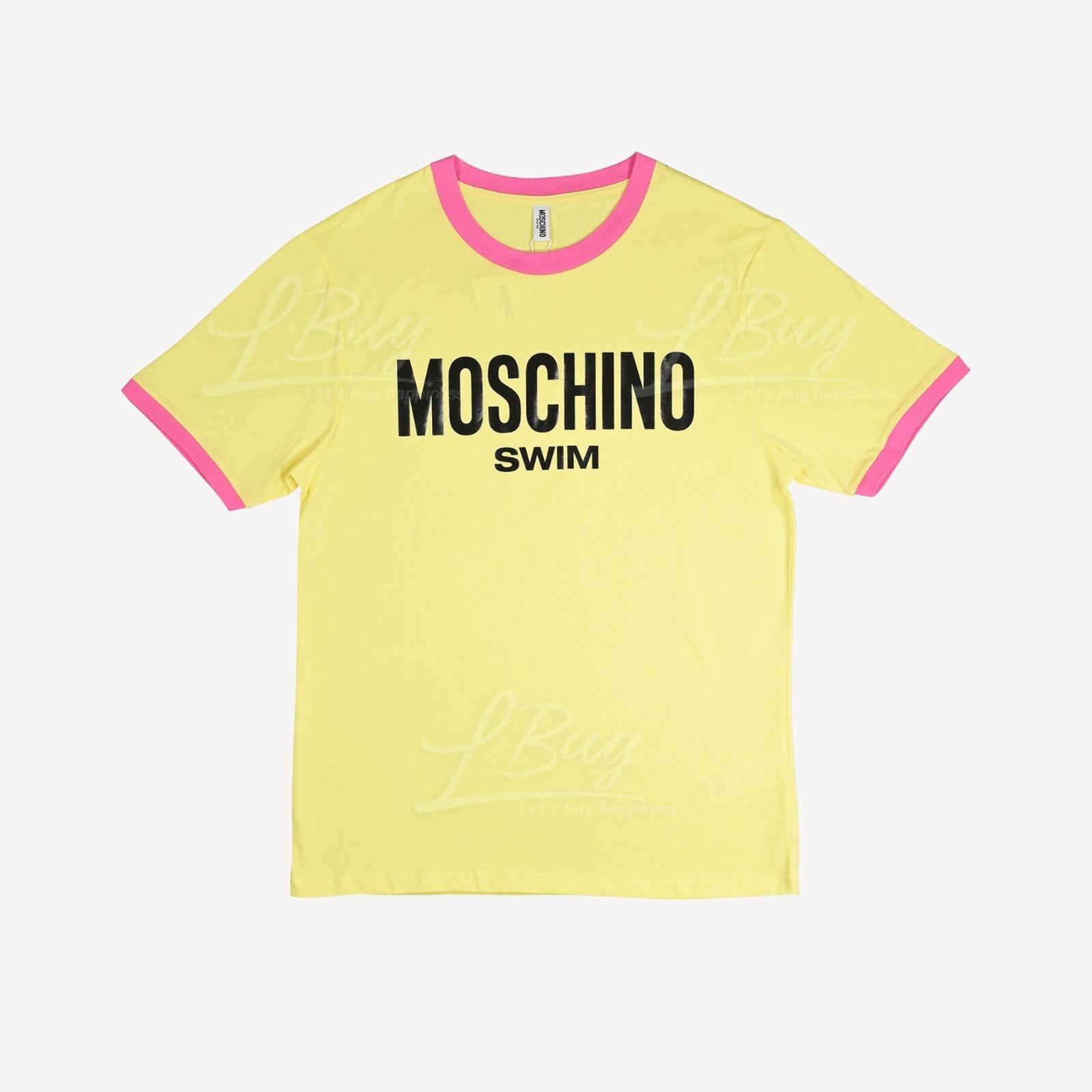 Moschino Swim 粉紅圍領Logo 短袖T恤 黃色