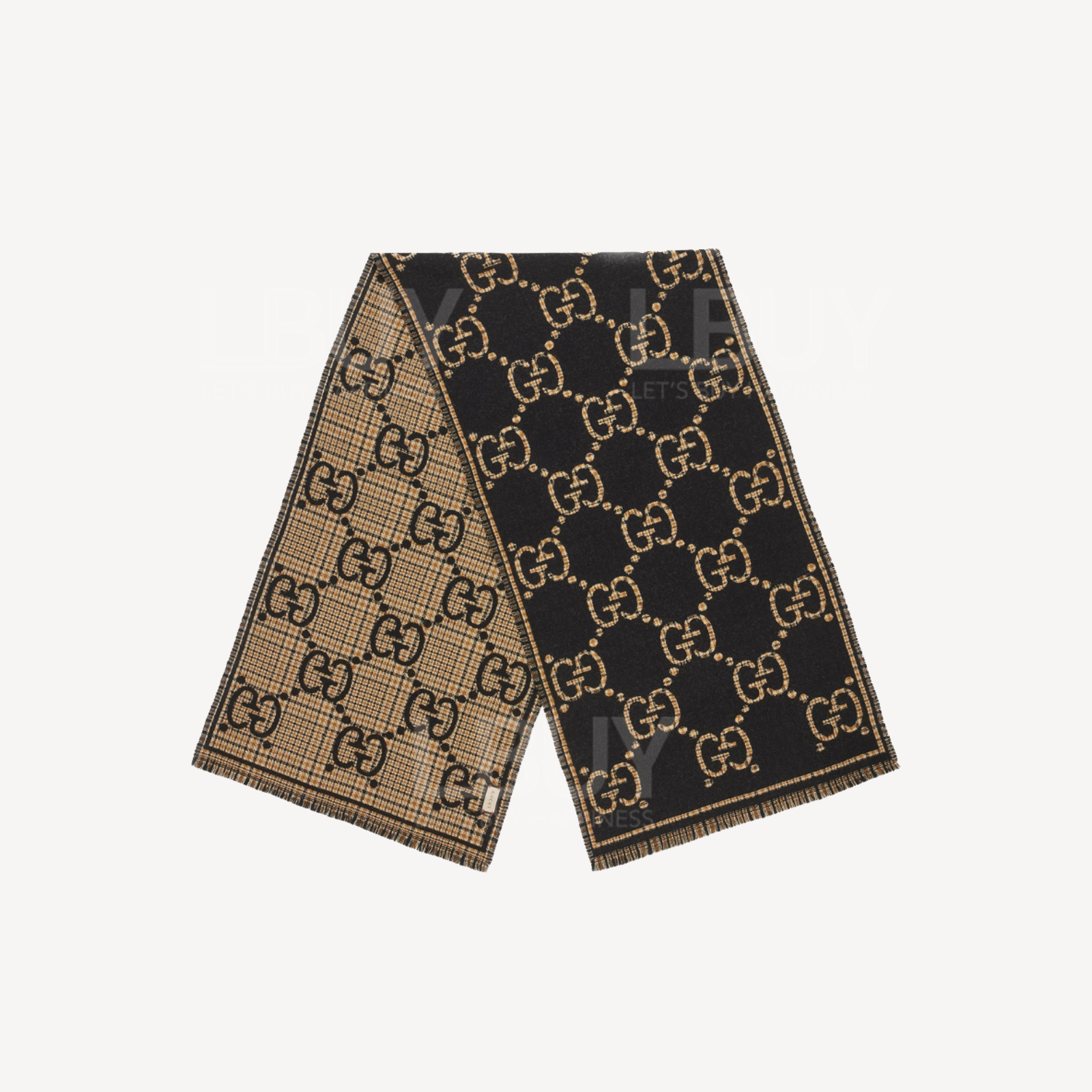 Gucci GG羊毛圍巾 黑色 米色 660025