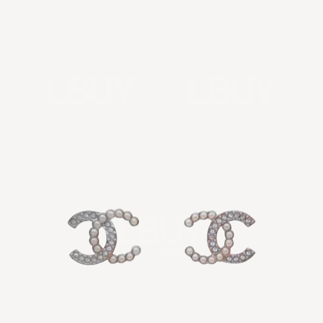 Chanel 珍珠拼水钻银色CC Logo 耳环 ABD478