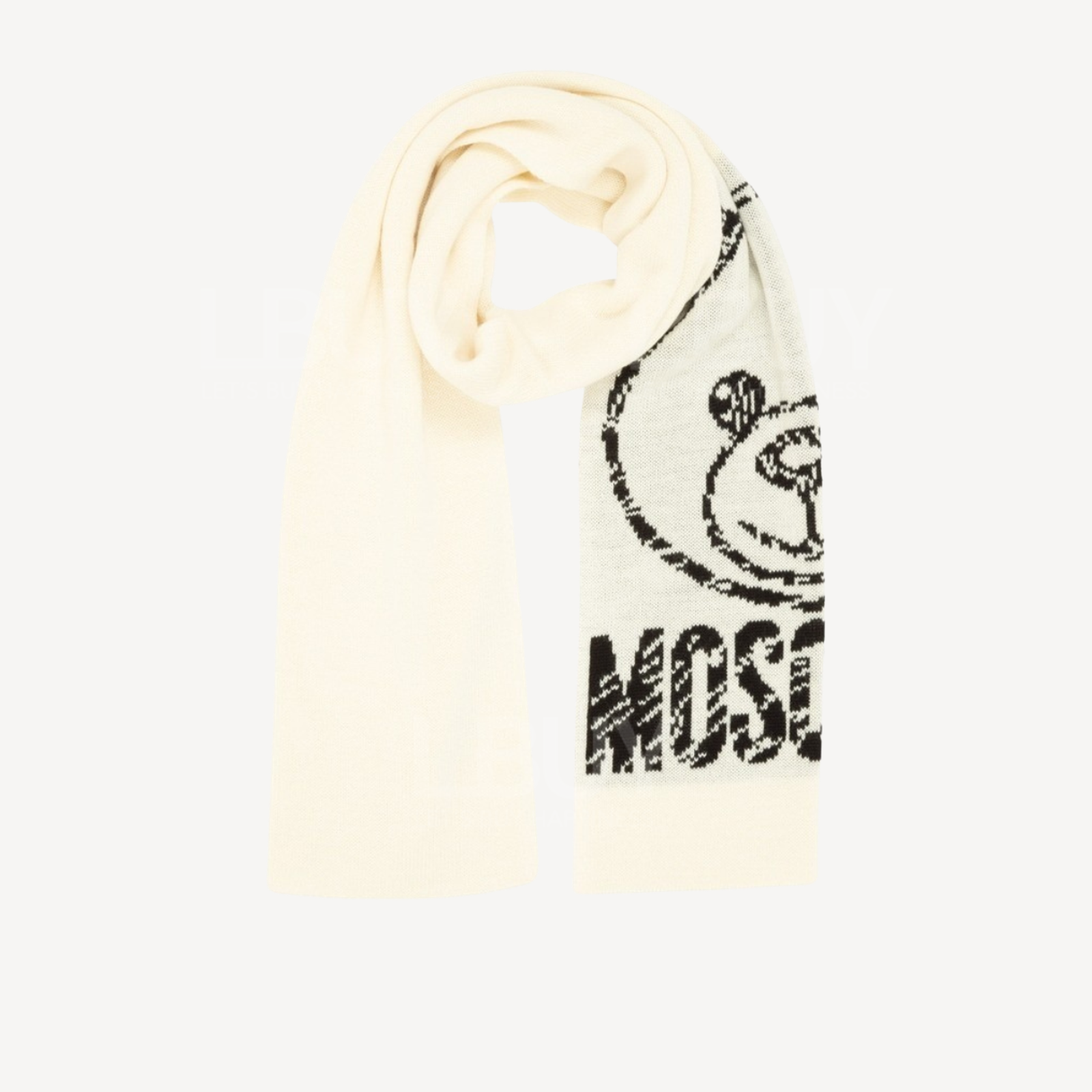 Moschino 白色黑纹熊仔围巾 （白色）