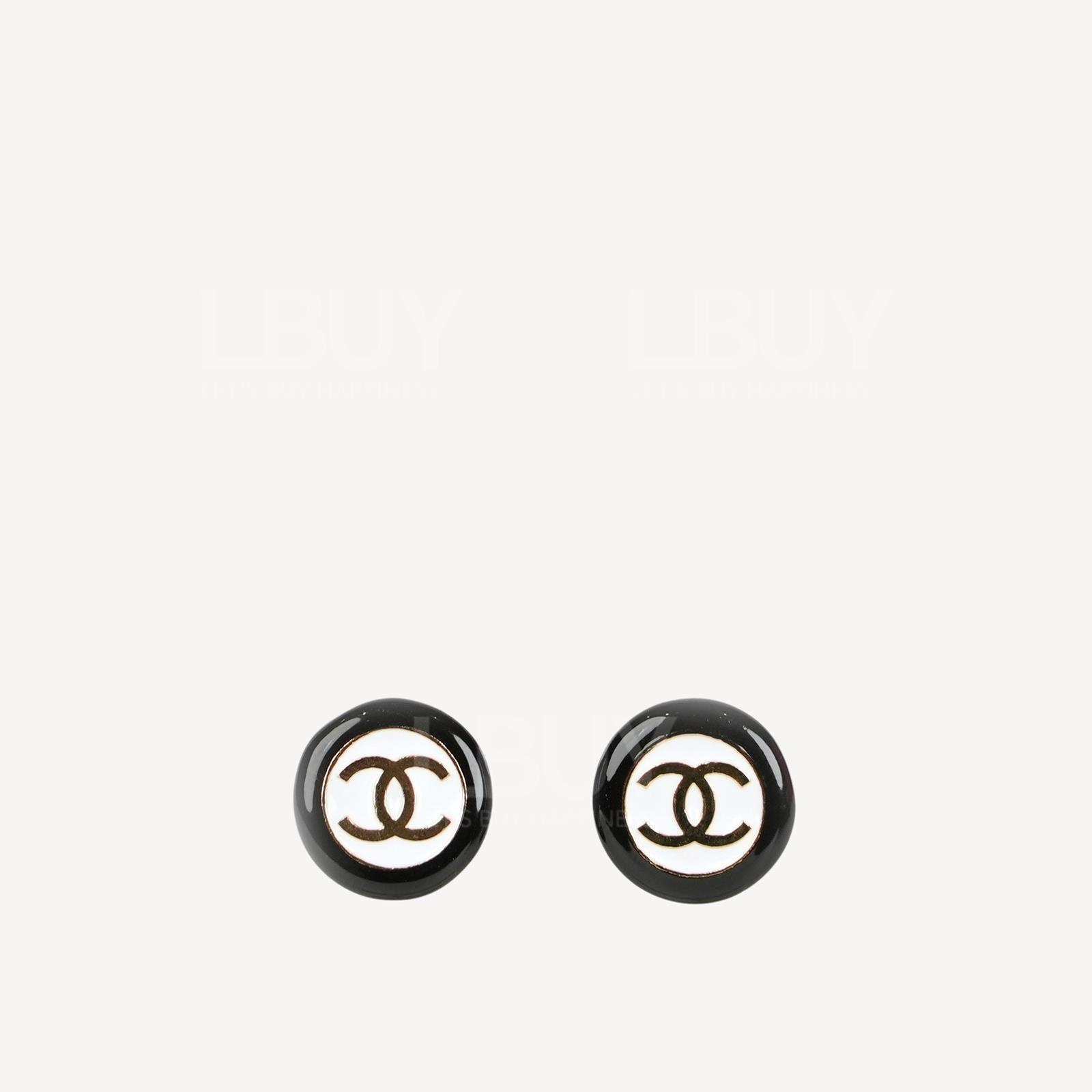 Chanel 金色CC Logo复古黑白钮扣造型 耳钉 耳环 ABC997
