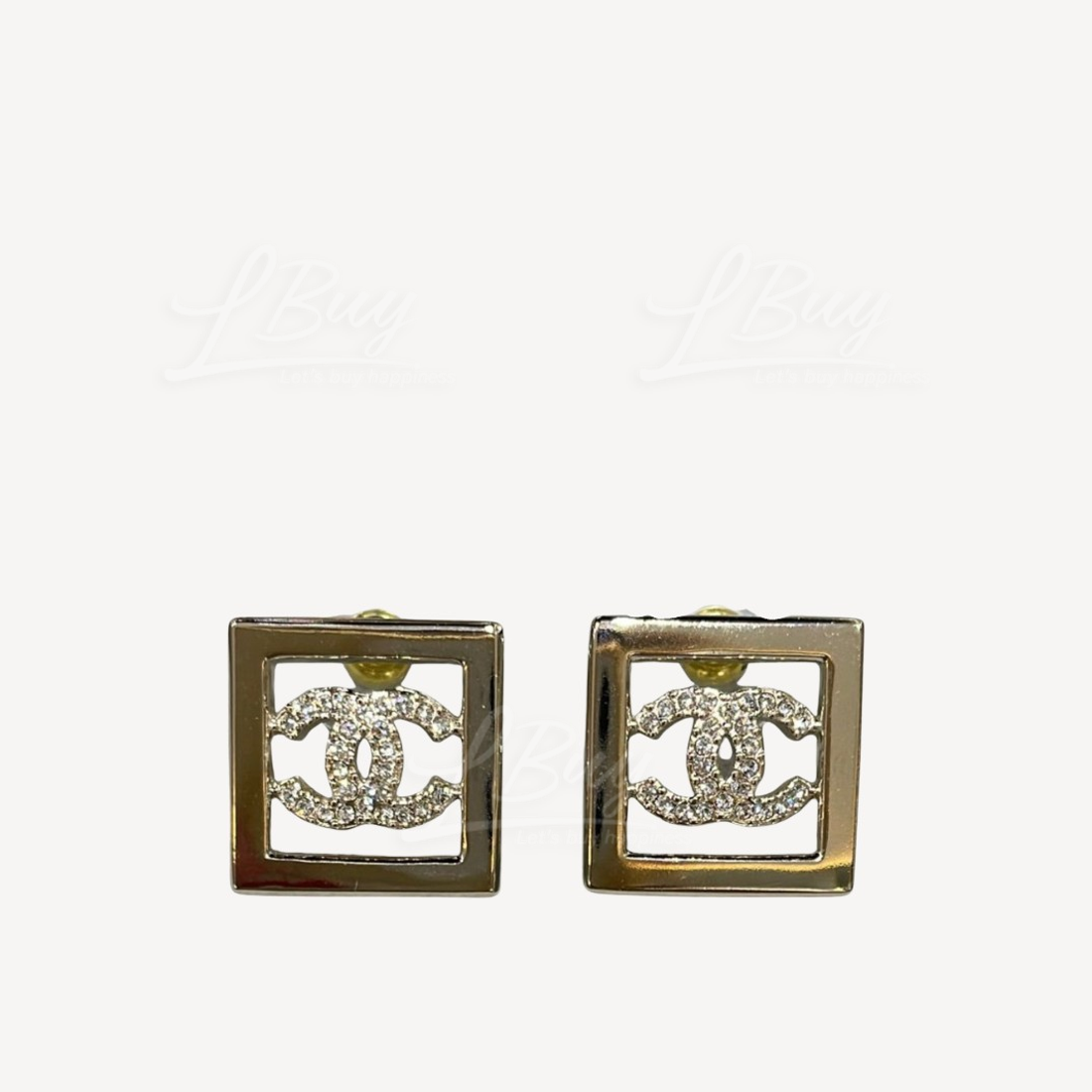 Chanel 金色方形水钻CC Logo 耳环 ABA287