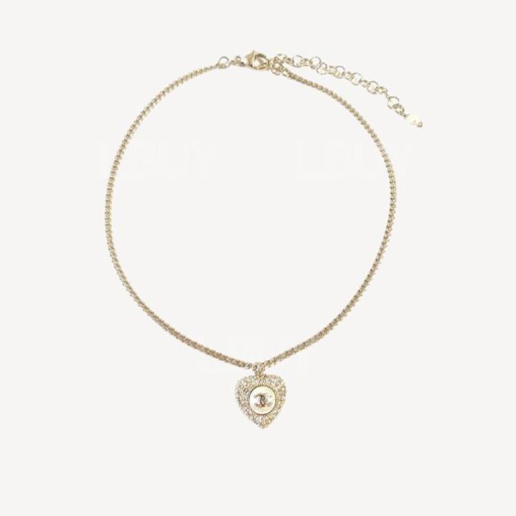 Chanel 珍珠心形金色CC Logo项链 AB9387