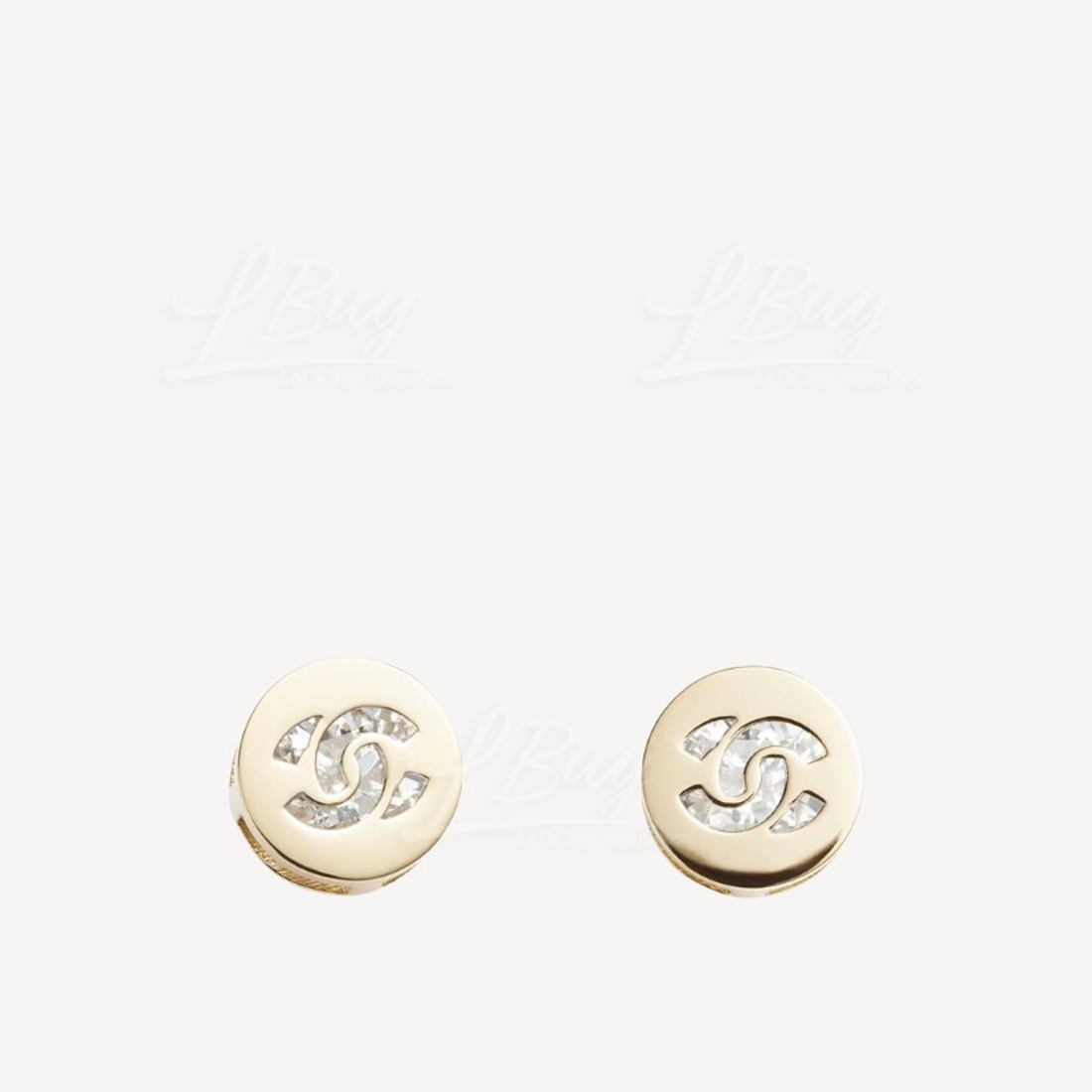 Chanel-Chanel CC Logo 水晶金色圓形飾釘耳環ABE107