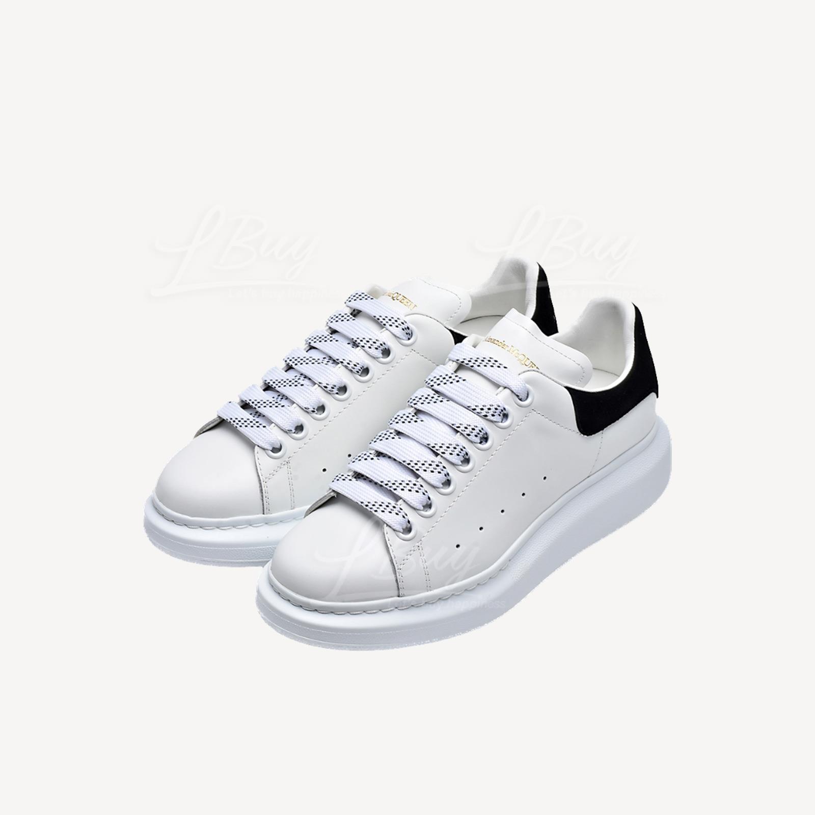 Alexander McQueen 黑尾波鞋小白鞋配白色配黑色間紋鞋帶