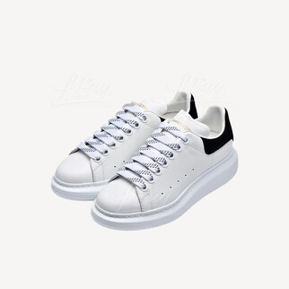 Alexander McQueen 黑尾波鞋小白鞋配白色配黑色間紋鞋帶