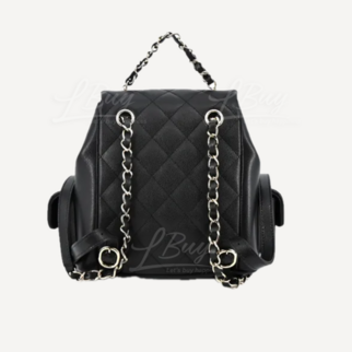 Chanel CC Logo Black Grained Calfskin Backpack AS4398