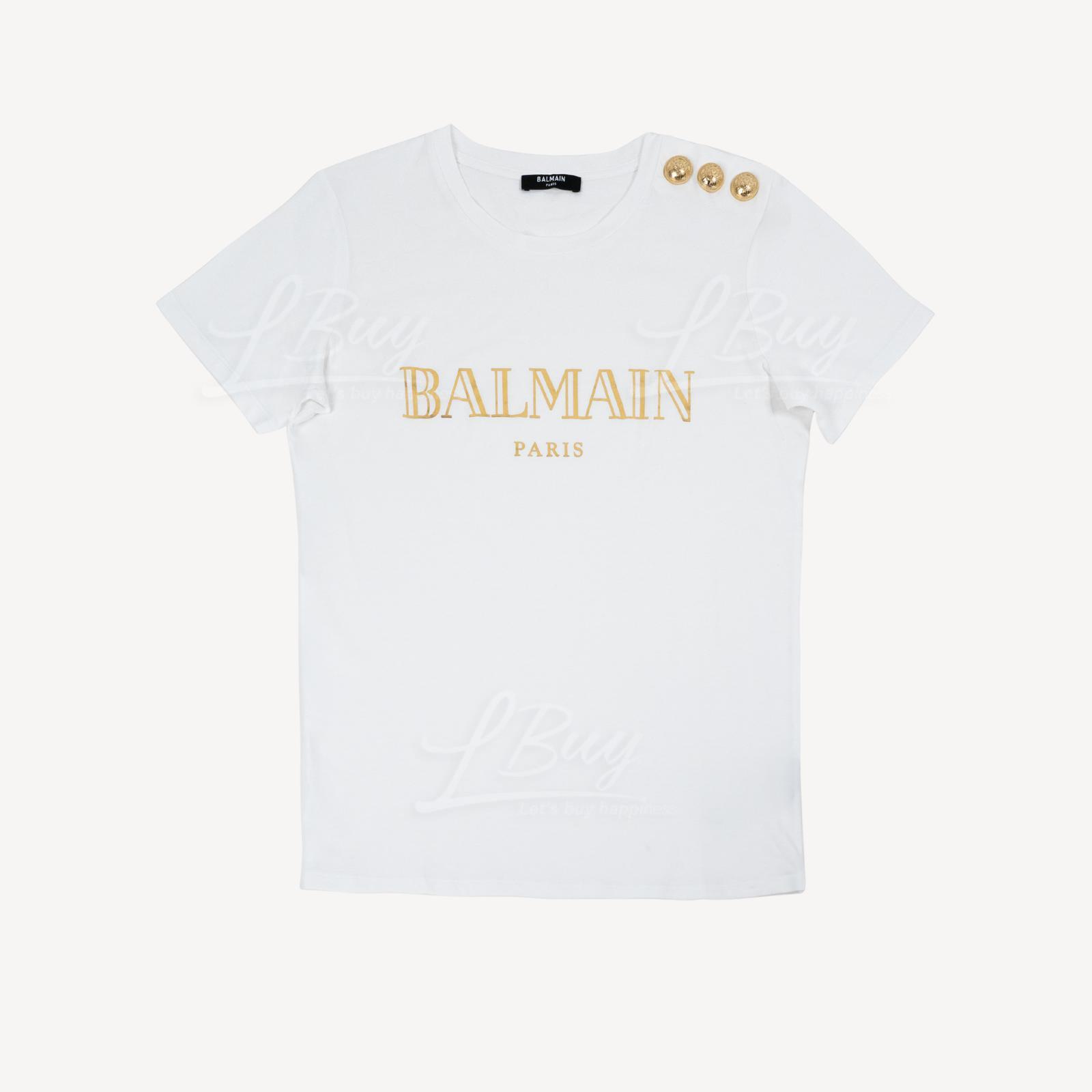 Balmain 白色 Metallic Logo T 恤